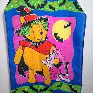 VTG Winnie the Pooh Piglet Halloween Yard Flag Witch Bats 28x41 Disney 96 Fall